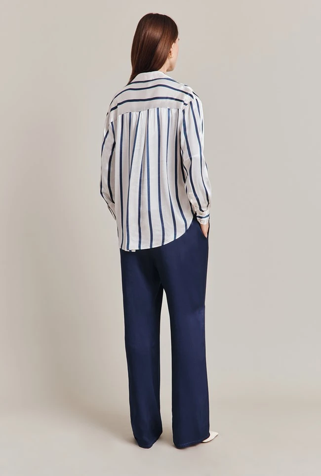 Amy Satin Long Sleeve Shirt Navy Stripe 4 Amy Satin Long Sleeve Shirt Navy Stripe - Image 4