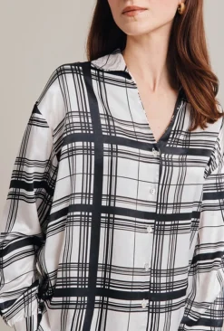 Amy Satin Long Sleeve Shirt Black Check -KILA Clothing Shop Q07G009 Z83 28996 650px 964px