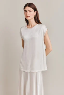 Melody Satin Short Sleeve Top Ivory