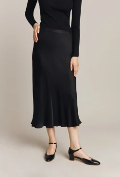 Luna Satin Slip Skirt Black