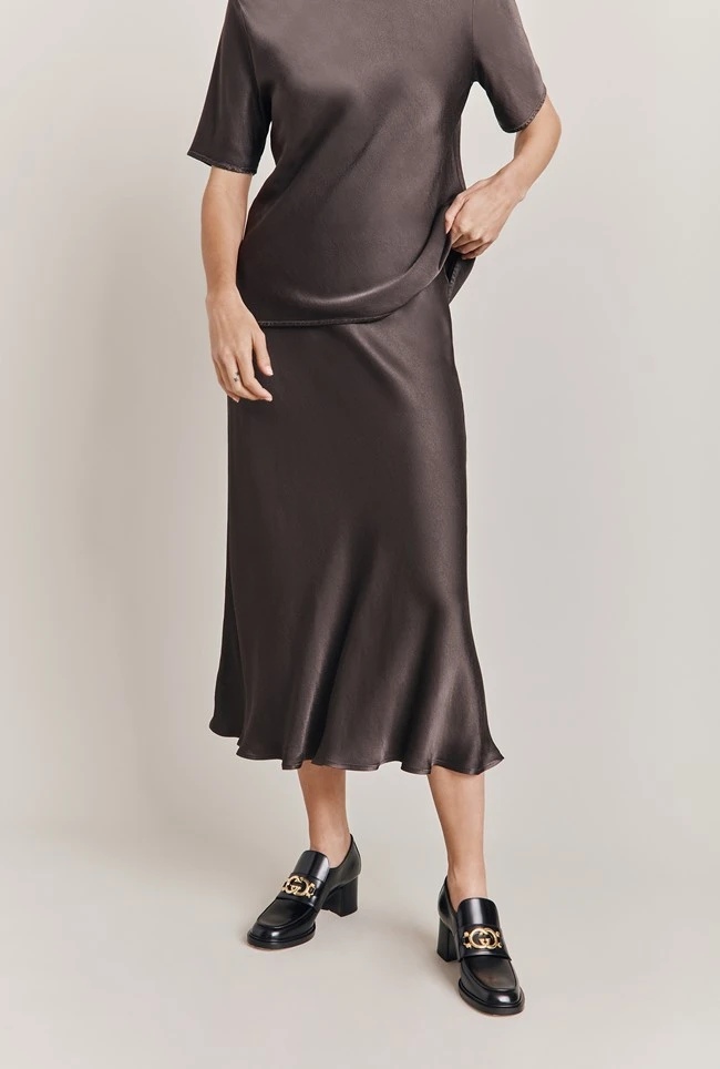 Luna Satin Slip Skirt Dark Charcoal 1 Luna Satin Slip Skirt Dark Charcoal