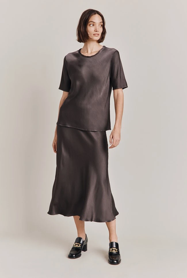 Luna Satin Slip Skirt Dark Charcoal 2 Luna Satin Slip Skirt Dark Charcoal - Image 2