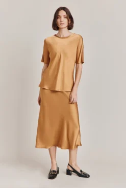 Luna Satin Slip Skirt Tobacco Brown