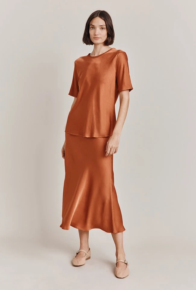 Luna Satin Slip Skirt Auburn 2 Luna Satin Slip Skirt Auburn - Image 2