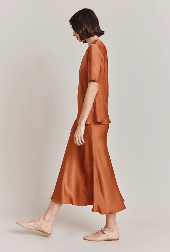 Luna Satin Slip Skirt Auburn 3 Luna Satin Slip Skirt Auburn - Image 3