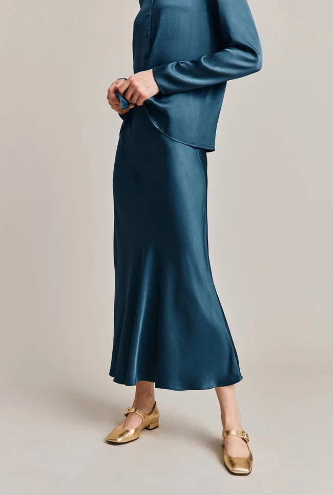 Luna Satin Slip Skirt Dark Denim 1 Luna Satin Slip Skirt Dark Denim