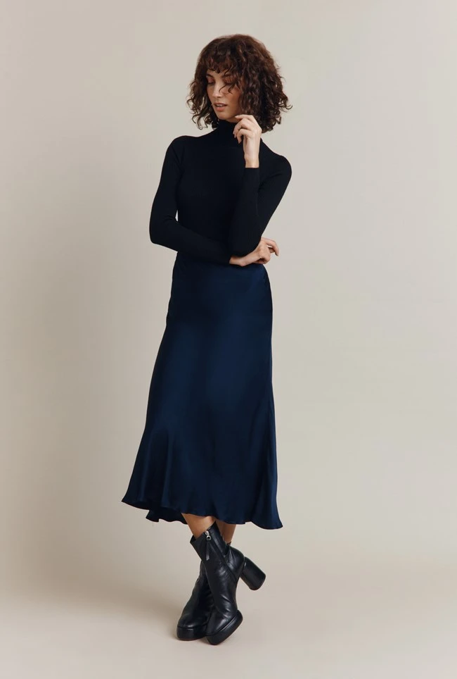 Luna Satin Slip Skirt Navy 2 Luna Satin Slip Skirt Navy - Image 2