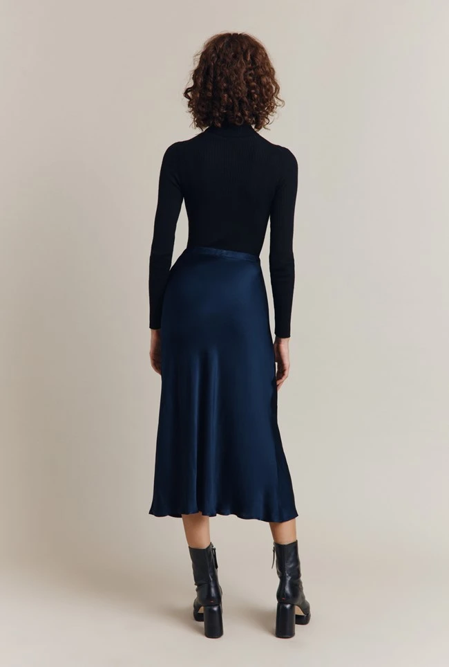 Luna Satin Slip Skirt Navy 4 Luna Satin Slip Skirt Navy - Image 4