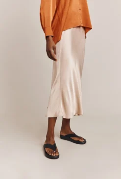 Luna Satin Slip Skirt Stone