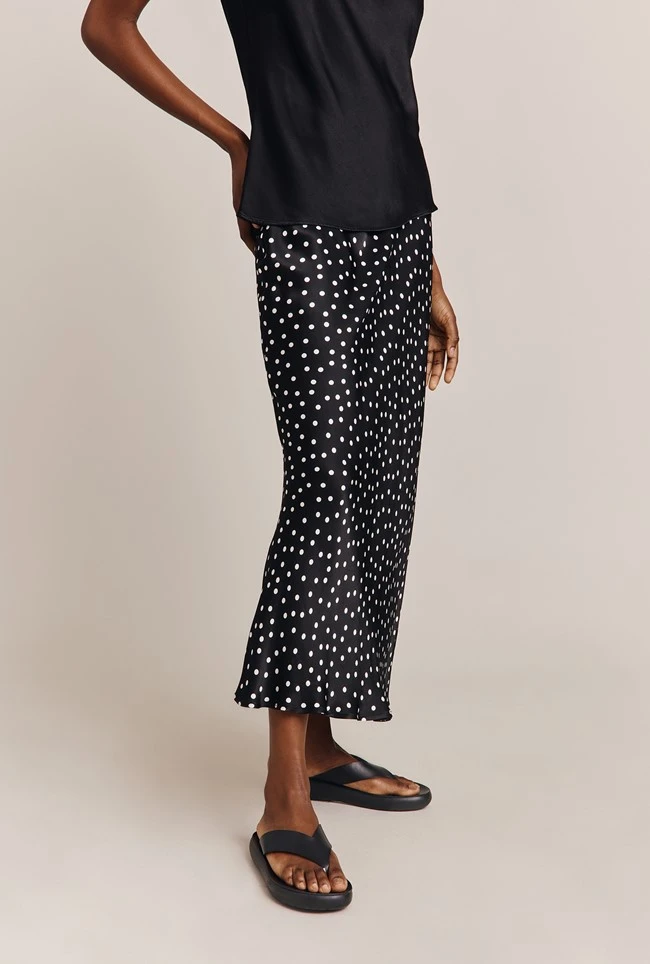 Emma Satin Slip Midi Skirt Black Spot 2 Emma Satin Slip Midi Skirt Black Spot - Image 2