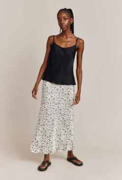 Emma Satin Slip Midi Skirt Cream Spot -KILA Clothing Shop S06G002 Z15 26994 650px 964px