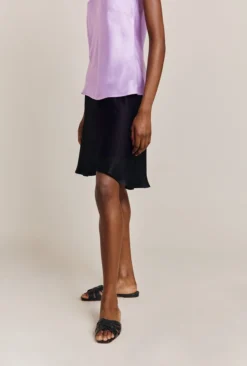 Arella Satin Slip Skirt Black