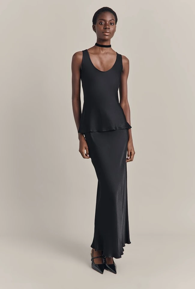 Emma Satin Midi Skirt Black 2 Emma Satin Midi Skirt Black - Image 2