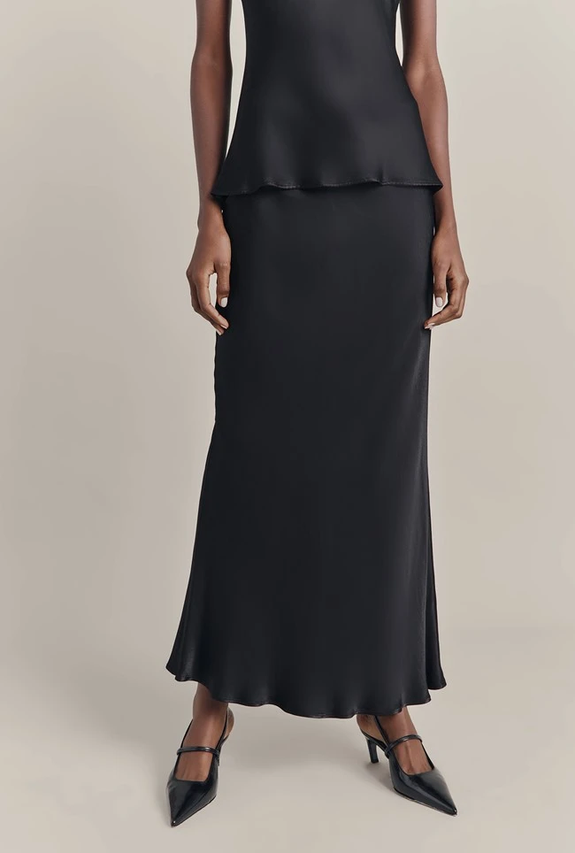 Emma Satin Midi Skirt Black 1 Emma Satin Midi Skirt Black