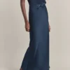 Emma Satin Midi Skirt Navy