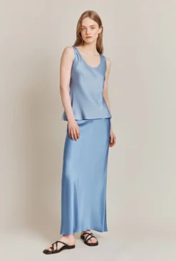 Emma Satin Midi Skirt Cornflower Blue -KILA Clothing Shop S06G004 K92 27843 650px 964px