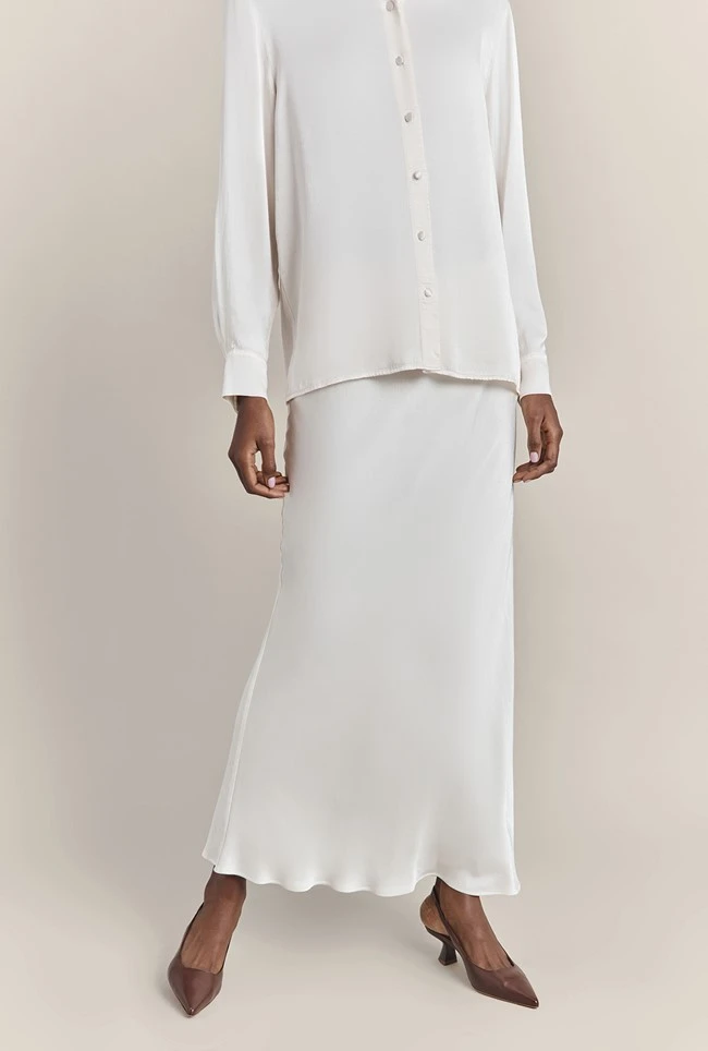 Emma Satin Midi Skirt Ivory 2 Emma Satin Midi Skirt Ivory - Image 2