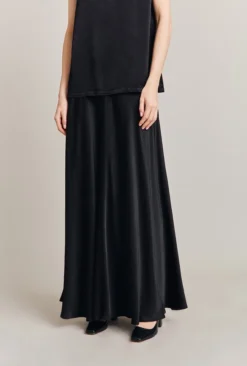 Adrianna Satin Maxi Skirt Black
