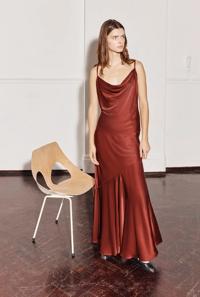 Eileen Satin Midi Skirt Claret 1 Eileen Satin Midi Skirt Claret