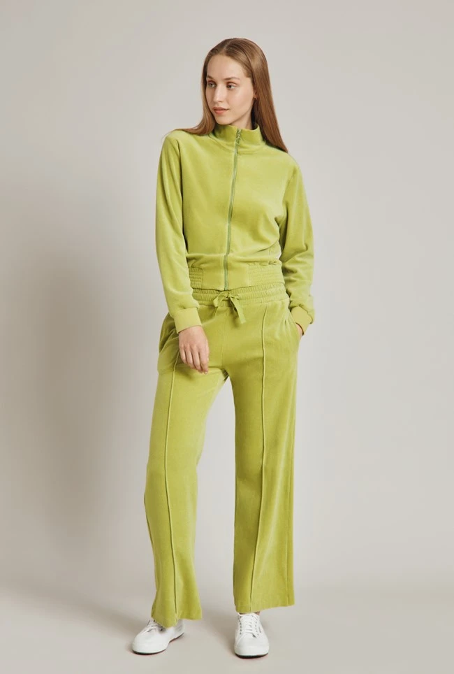 Wide Leg Velour Pant Green 2 Wide Leg Velour Pant Green - Image 2