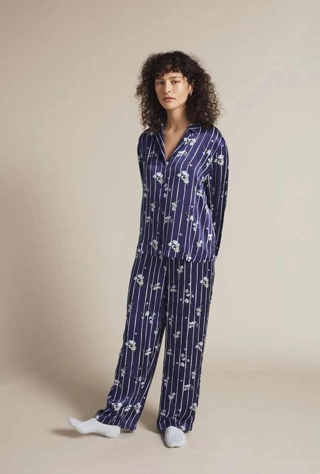 Lara Satin PJ Set Stripe Floral 3 Lara Satin PJ Set Stripe Floral - Image 3